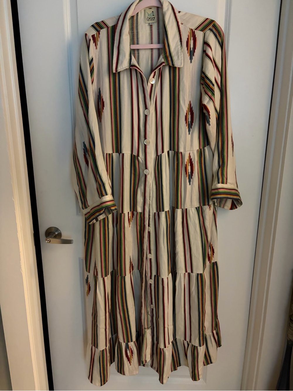 Boho / Western Striped Tiered Button-Front duster